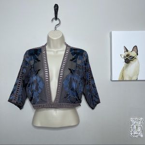 For Love & Lemons Sheer Blue Floral Crop Top M